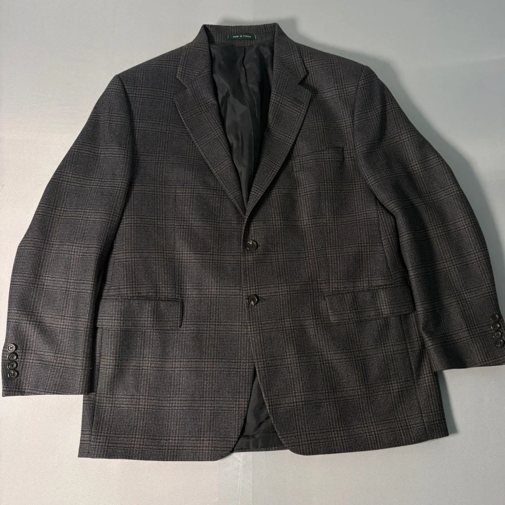 Lauren Ralph Lauren Mens 46R Wool Blazer Glen Plaid Sport Coat Grey Brown Canada